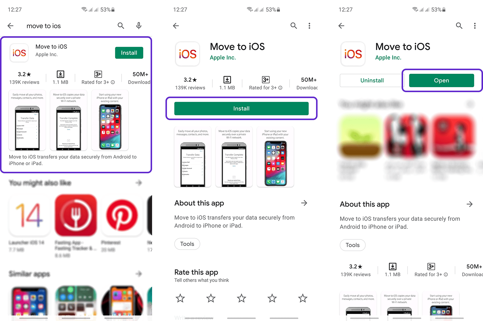 نصب برنامه Move to iOS نصب برنامه Move to iOS