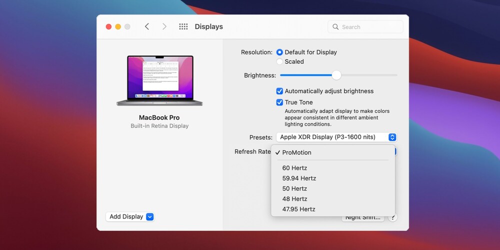 تغییر رفرش ریت نمایشگر در مک بوک پرو یا Apple Pro Display XDR